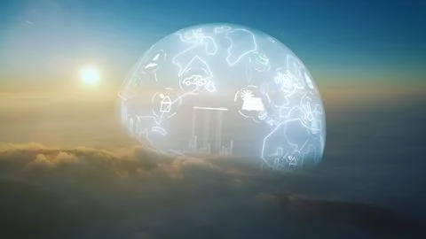 Aerial of clouds at sunset and Graphical planet earth. Sustainable concept Foto stock