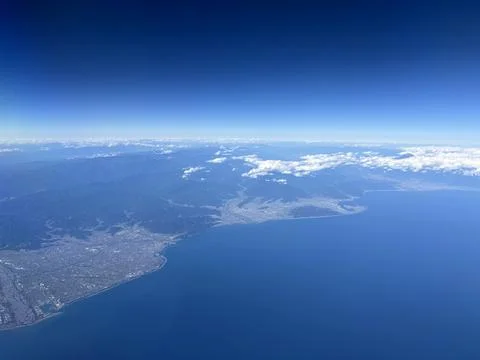 Aerial Cloudscape Blue Sky White Puffy Clouds Airplane Window Fotos Stock