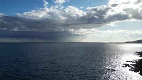 Aerial cloudy sunset sea view, coastline with mountains and cliffs,4K Stock Footage 274843543