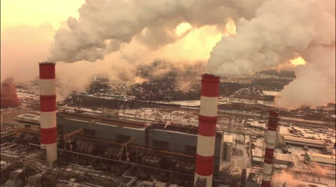 Aerial coal fired power plant Stock Footage