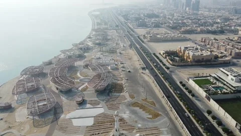 Aerial Coastal Highway and Bayfront Development in Al Khobar Saudi Arabia Stock Footage 335292753