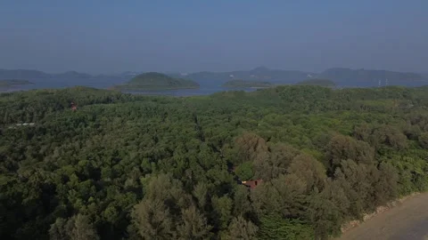 Aerial coastline Koh Jum Krabi Thailand tropical jungle beach with distant Vídeos de archivo 334781663