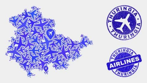 Aerial Collage Vector Thuringia Land Map and Grunge Stamps Illustrazione stock