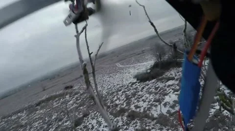 Aerial: collision with a tree and falling quadrocopters Video stock 58594253