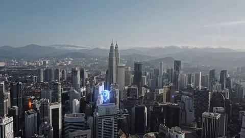AERIAL. Colorful Map pin flat above city scape and network connection concept Stock Footage 105691814