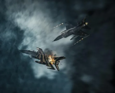 Aerial combat in the clouds Stock Photos