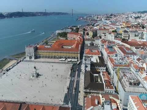 Aerial of Commerce Square in Portuguese Praca do Comercio 4k Stock Footage 80963398