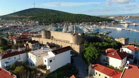Aerial Compilation of Cesme, Cesme Castle, and Cesme Marina Stock Footage 211444052