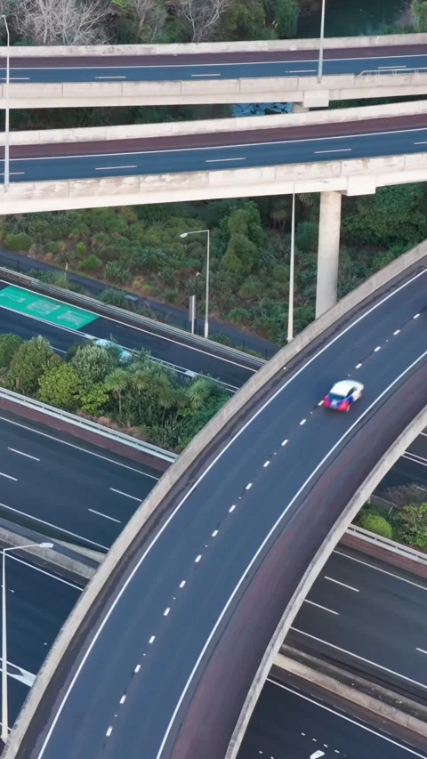 Aerial of a complex highway interchange in Auckland, New Zealand Stock-Footage 338306610