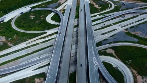 Aerial Complex Highway Interchange Transportation Network Video stock 335332560