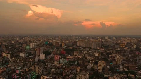 Aerial congested city at sunset vibe, establishing shot - middle east town Stock Footage 170682718
