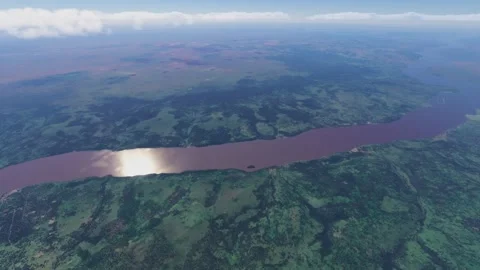 Aerial of the Congo River. DR Congo Stock Footage 307346078