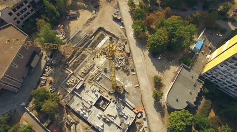 Aerial: construction crane at a construction site Stock Footage 55438918