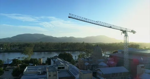 Aerial of construction crane at sunrise/sunset - 4k Video stock 146828092