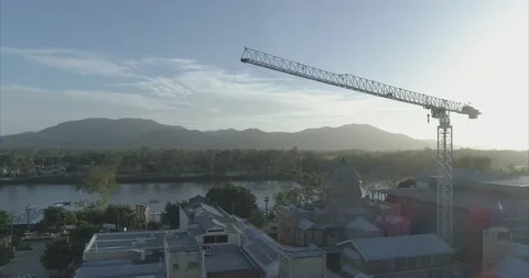 Aerial of construction crane at sunrise/sunset VLOG - 4k Video stock 146828091