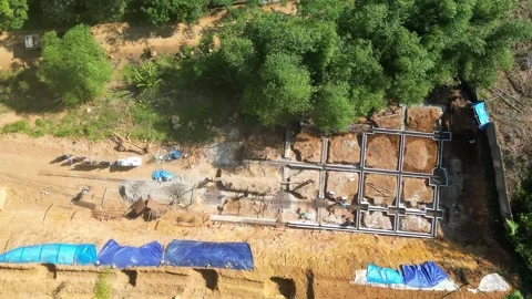 Aerial Construction Foundation Progress Sequence Stock Footage 339654115