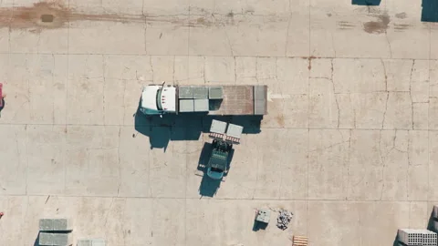 Aerial Construction Logistics Forklift Loading Cement Blocks Stock Footage 346751780