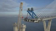 Aerial Of The Construction Of Queensferry Crossing, Scotland, Oct 2016 Stock Footage