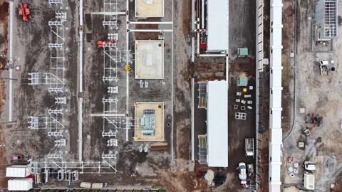 Aerial construction site of electrical power substation Vidéo 340503701