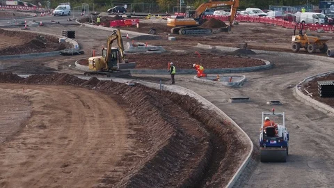 Aerial Construction site of a roundabout Stock Footage 123790219