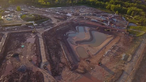 Aerial Construction site seen by drone.  Red clay, Stock Footage 108676901
