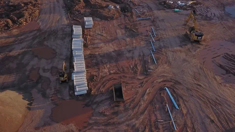 Aerial Construction site seen by drone.  Red clay, Stock Footage 108677331