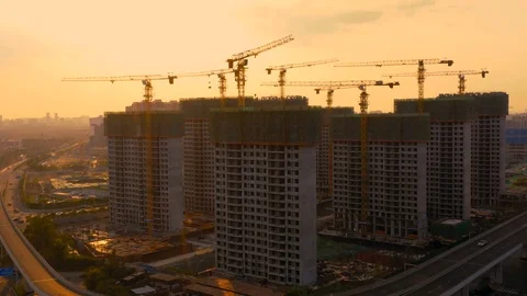 Aerial of construction site at sunset 스톡 동영상 115049481