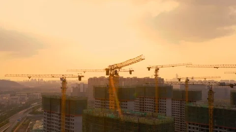Aerial of construction site at sunset Stock Footage 115050165