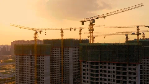 Aerial of construction site at sunset Stock Footage 115050241