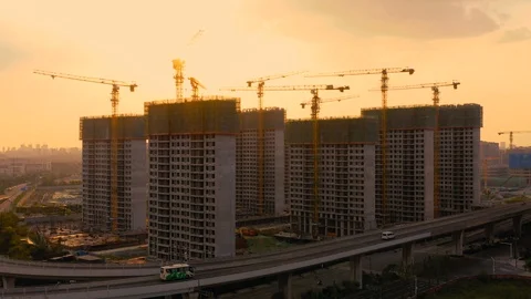 Aerial of construction site at sunset 스톡 동영상 115050575
