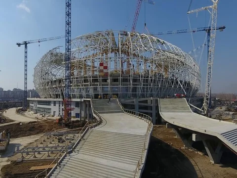 Aerial the construction of the stadium Video stock 74384874