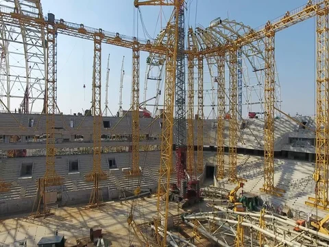 Aerial the construction of the stadium Stock Footage 74534947