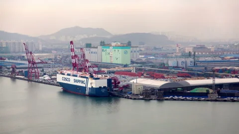 Aerial Container Cargo Ship in Port Korea, Incheon Stock Footage 117192039