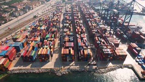 Aerial container port Stock Footage 208809276