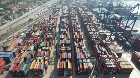 Aerial container port Stock Footage 209123079