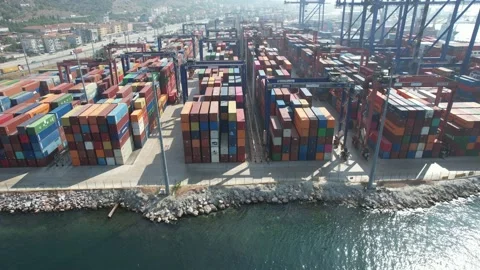 Aerial container port Stock Footage 209977561