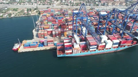 Aerial container port Video stock 210842532