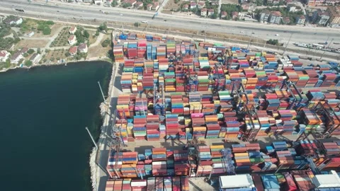 Aerial container port Stock Footage 219719097