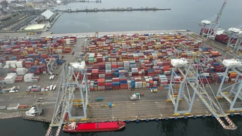 Aerial container port Stock Footage 229648317