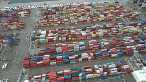 Aerial container port Stock Footage 235723169