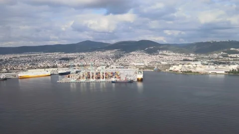 Aerial container port landscape Stock Footage 239276956