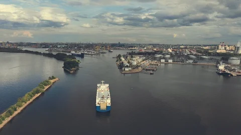 AERIAL. Container ship in export and import business and logistics. Shipping Stock Footage 112388348