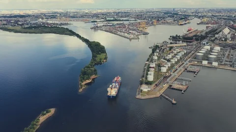 AERIAL. Container ship in import export and business logistic. Stock Footage 112387987