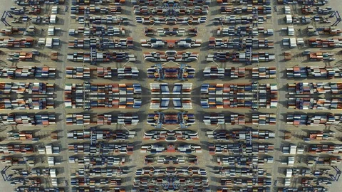 Aerial of Container Ship Terminal Harbor Kaleidoscope Pattern Stock Footage 120925907