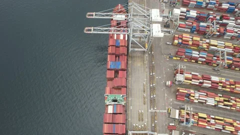 Aerial containers and cargo ship Stock Footage 231576563