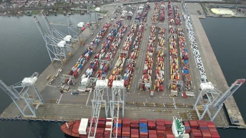 Aerial containers and crane Stock Footage 238405896