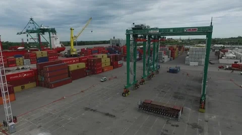 Aerial containers view. Drone flight over import and export harbour containers, Vídeo Stock 59900307