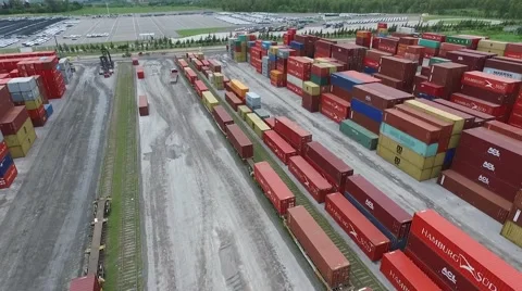 Aerial containers view. Drone flight over import and export harbour containers b Vídeo Stock 62833681