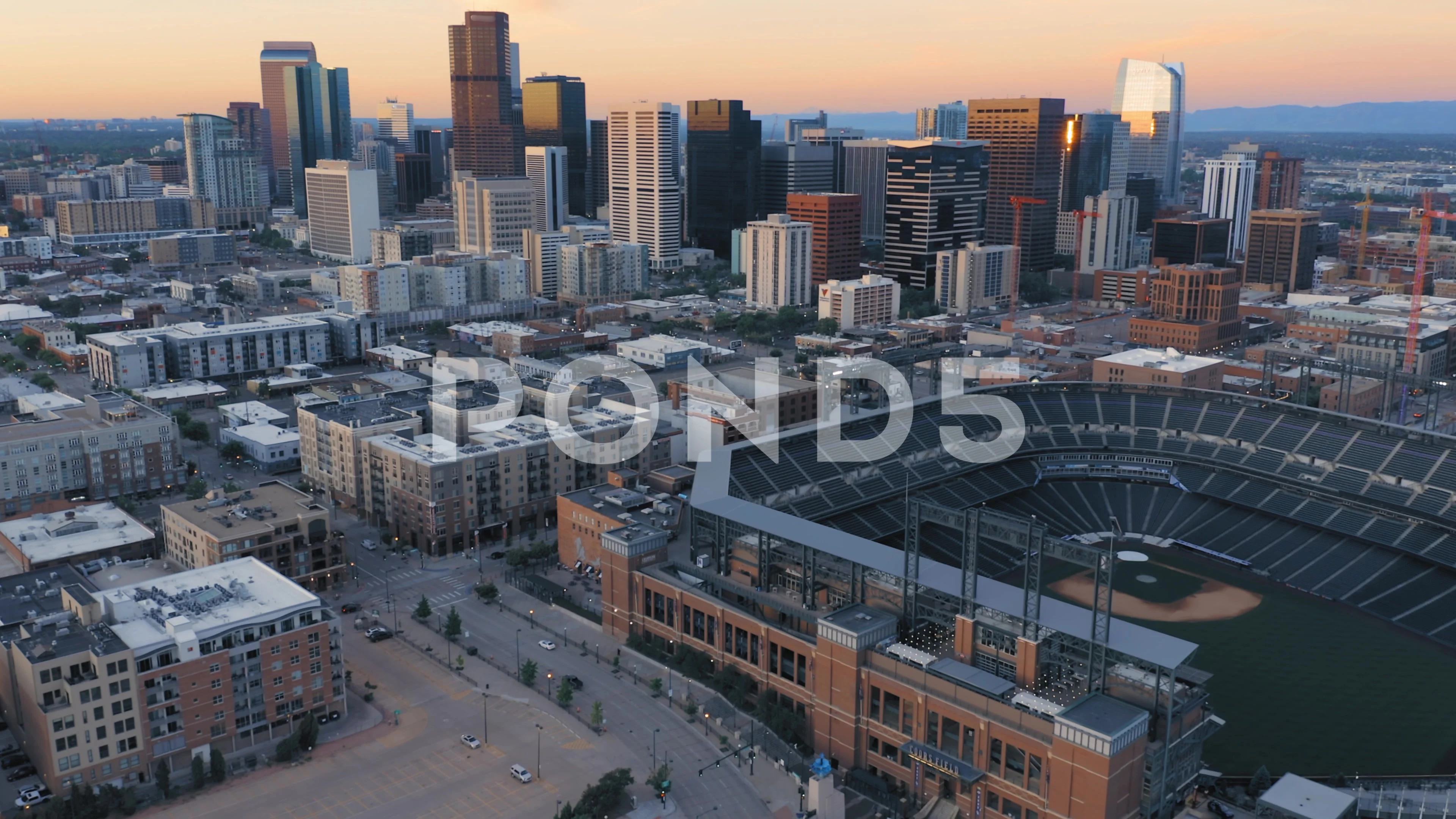 Scenic drone video of Denver's Coors Field 