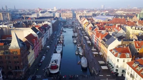 Aerial Copenhagen, Denmark Nyhavn Stock Footage
